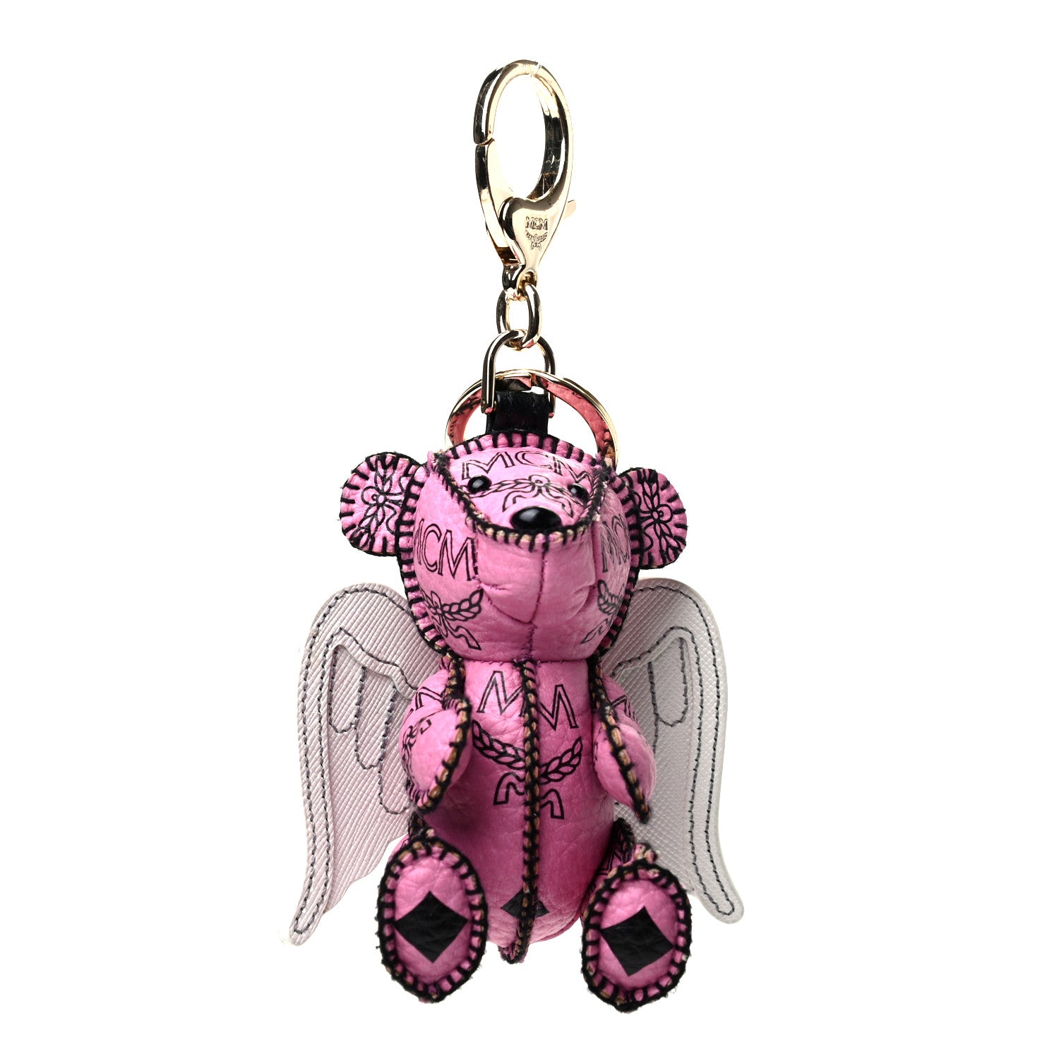 MCM Visetos Angel Bear Key Ring Bag Charm Pink 1 of 3