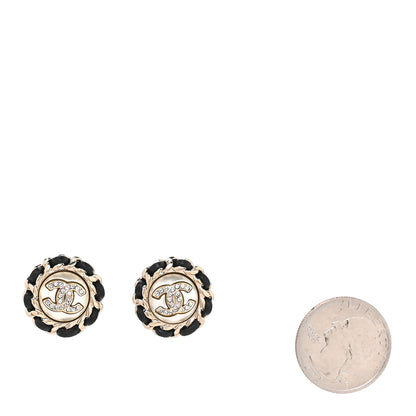 Chanel Pearl Crystal Lambskin CC Earrings Gold Black 2 of 5