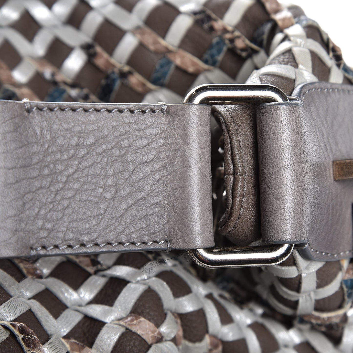 Calfskin Woven Large Boho Fringe Hobo Brown Grey