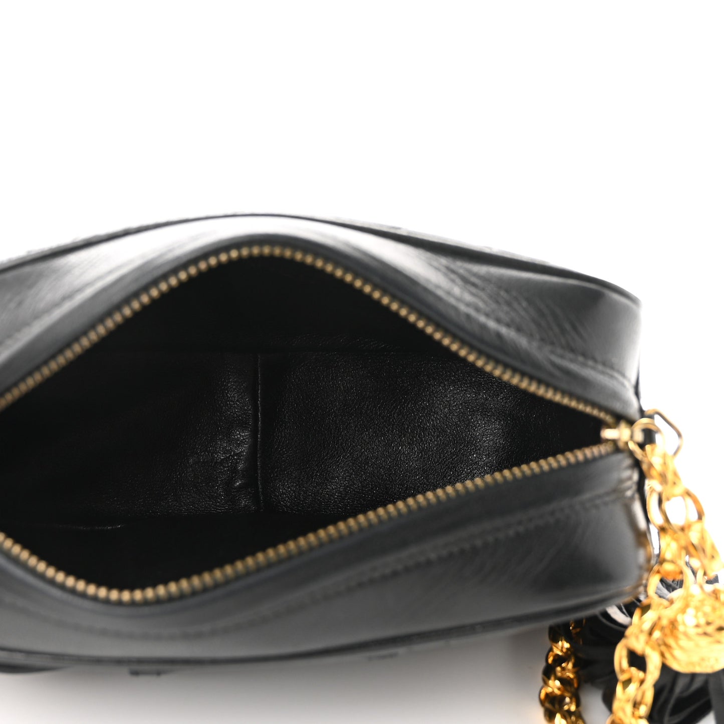 Lambskin Quilted Tassel Camera Case Black