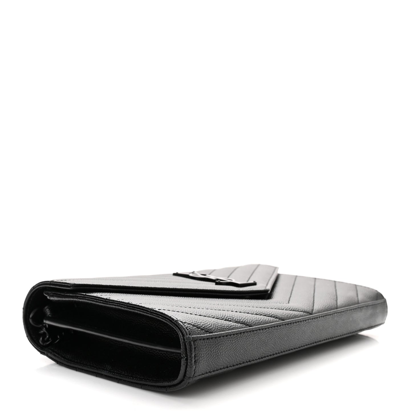 Grain De Poudre Matelasse Chevron Monogram Monochrome Chain Wallet Black