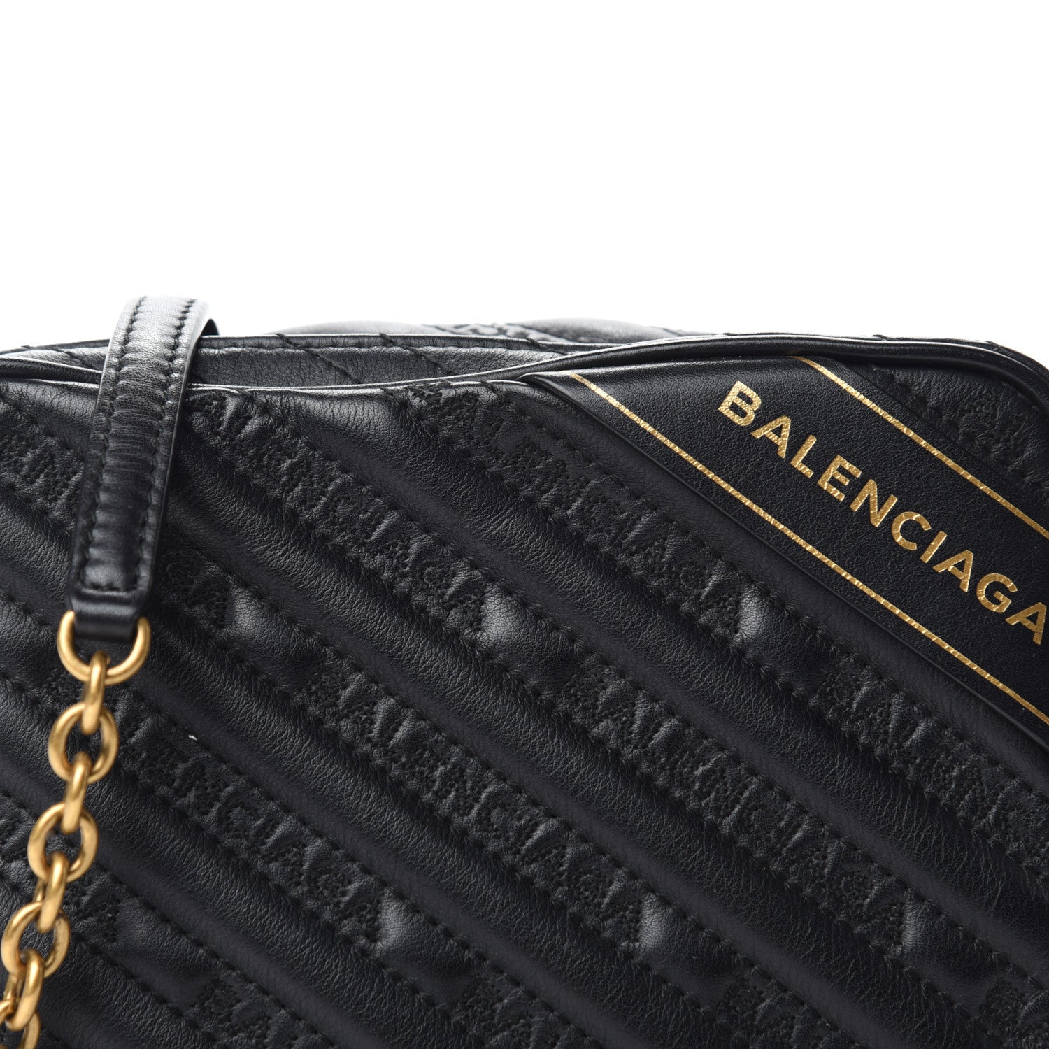 Balenciaga Calfskin Logo Matelasse Chain Strap Blanket Reporter XS Black 12 of 12