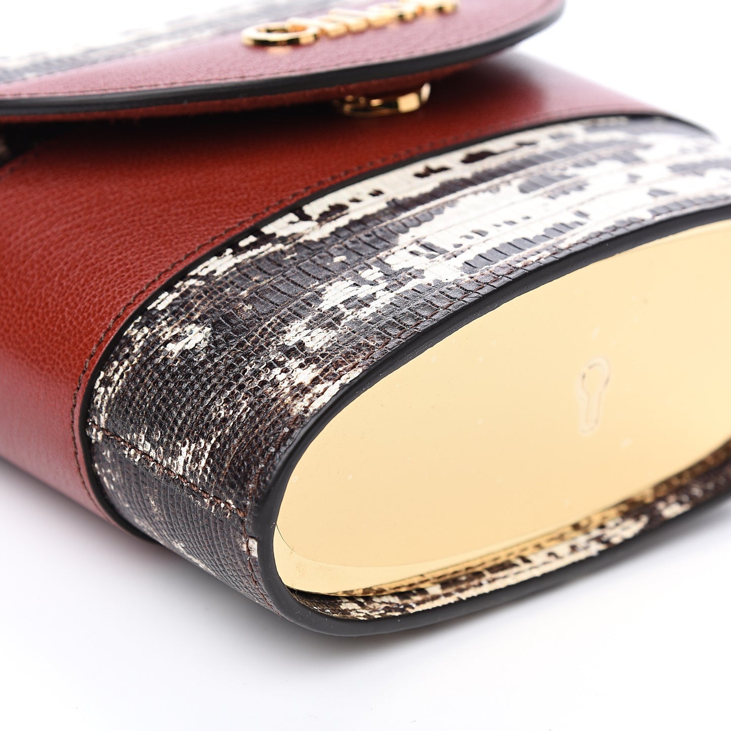 Calfskin Lizard Embossed Small Aby Lock Sepia Brown