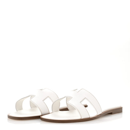 Hermes Box Calfskin Oran Sandals 37 White 4 of 10