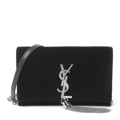 Saint Laurent Velvet Crystal Monogram Kate Tassel Chain Wallet Green 1 of 11