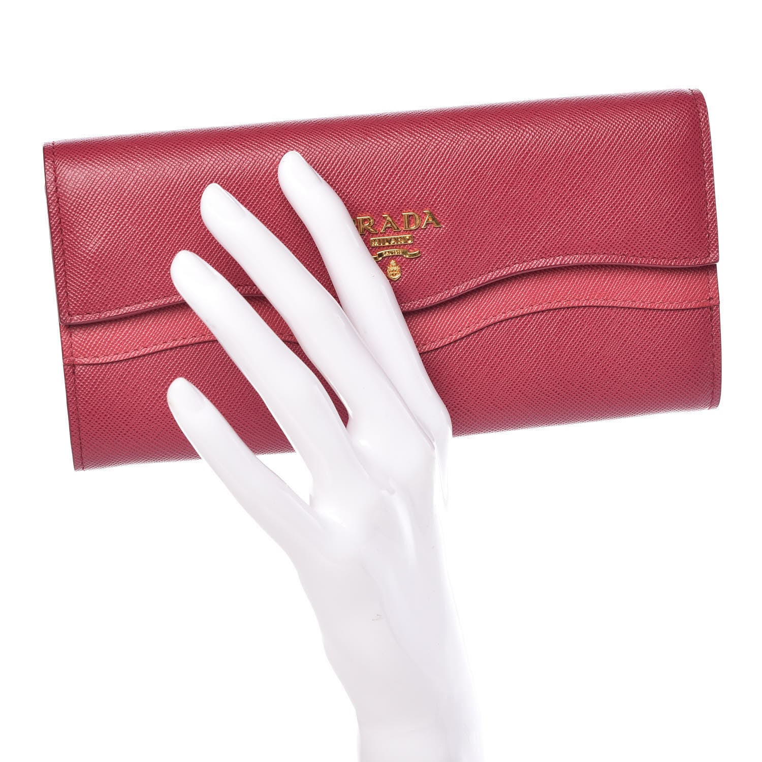 Prada Saffiano Wave Continental Flap Wallet Ibisco Peonia 2 of 10