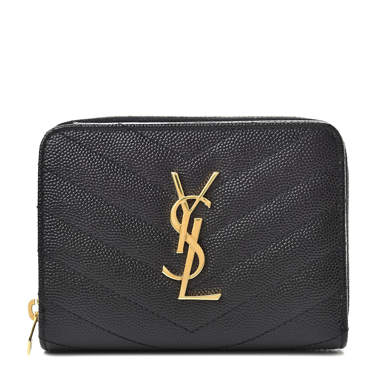 Grain De Poudre Matelasse Chevron Monogram Compact Zip Around Wallet Black