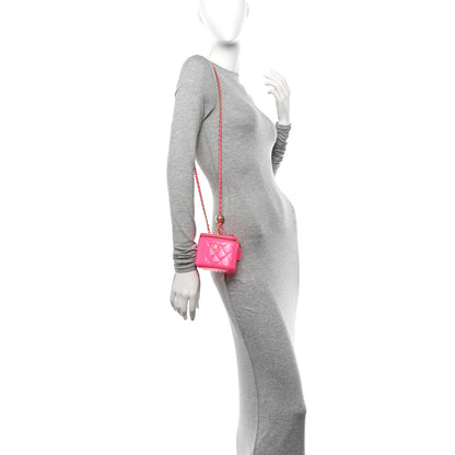 Chanel Patent Quilted Pearl Crush Mini Vanity Case With Chain Neon Pink 2 of 12