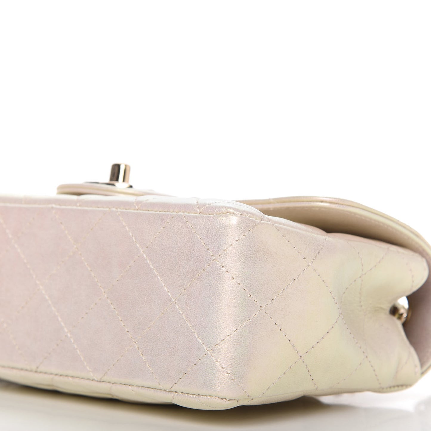 Iridescent Calfskin Quilted Mini Rectangular Flap Ivory
