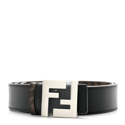 Fendi Cuoio Romano Glazed Fabric FF 1974 Reversible Belt 95 38 Black Tobacco 1 of 5