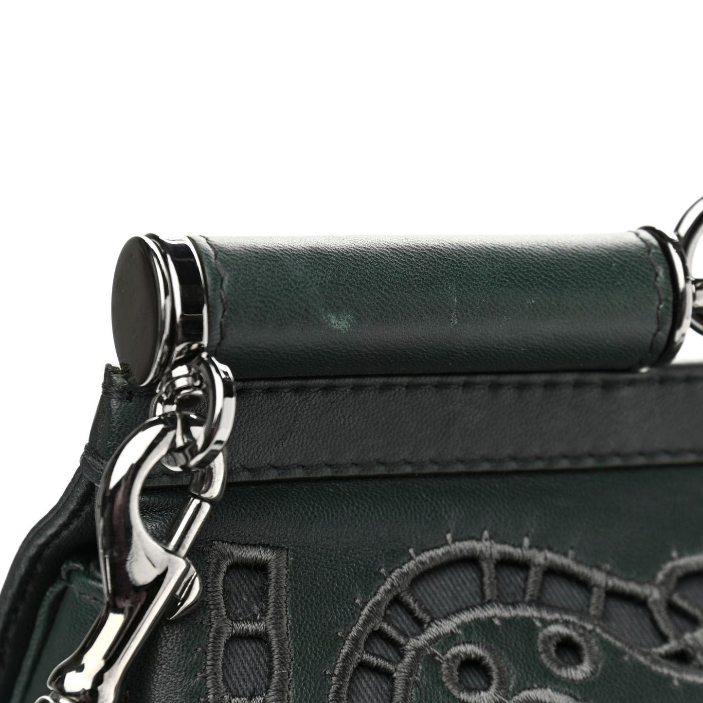 Lambskin Large Embroidered Laser Cut Miss Sicily Satchel Dark Green