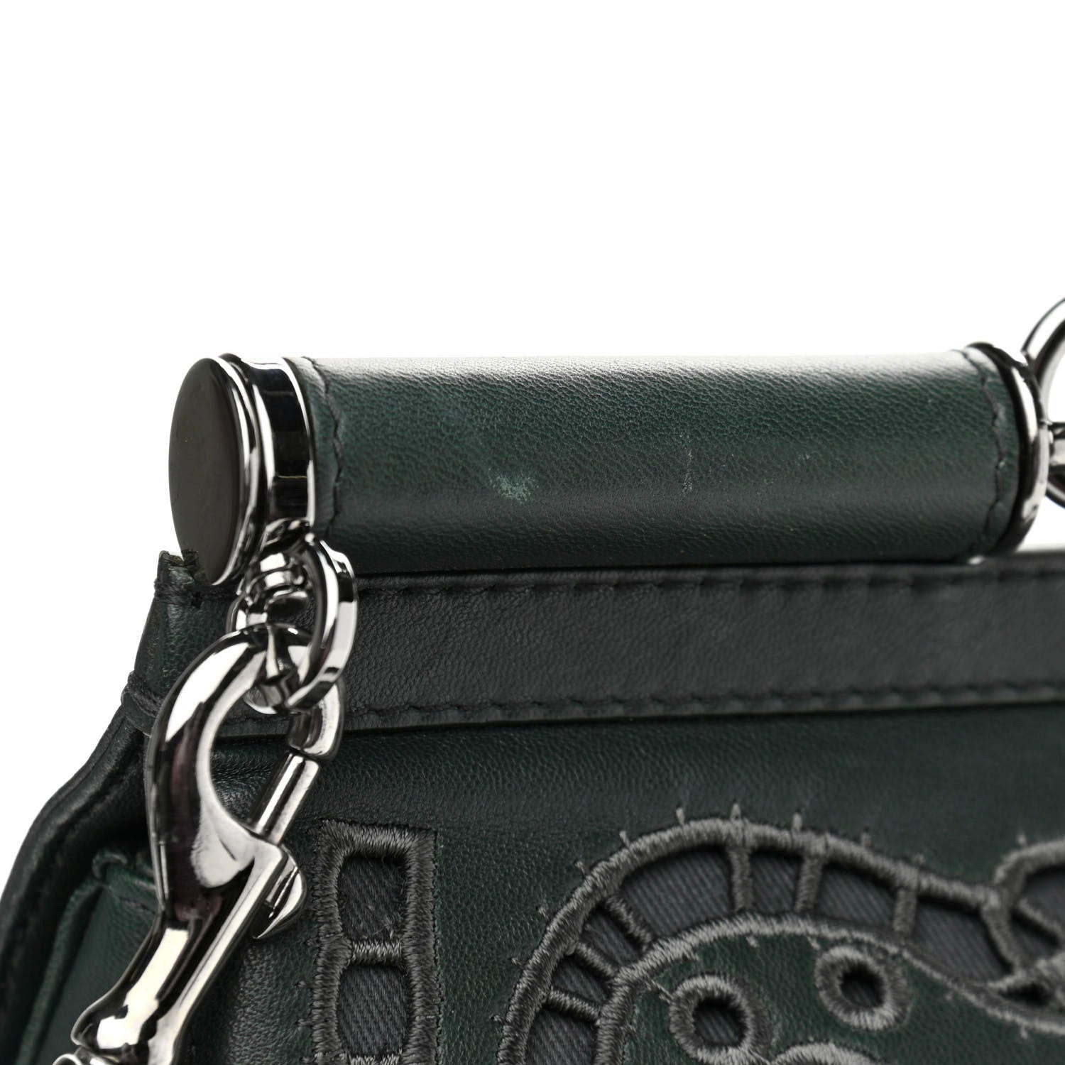 Dolce & Gabbana Lambskin Large Embroidered Laser Cut Miss Sicily Satchel Dark Green 11 of 13