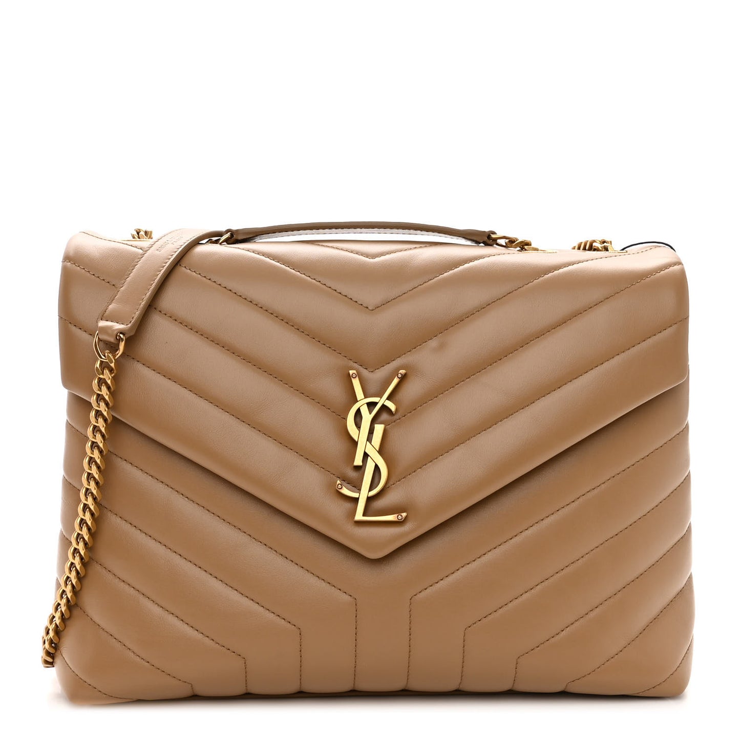 Calfskin Y Quilted Monogram Medium Loulou Chain Satchel Dark Beige
