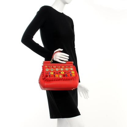 Dolce & Gabbana Calfskin Embroidered Medium Miss Sicily Satchel Red 3 of 7
