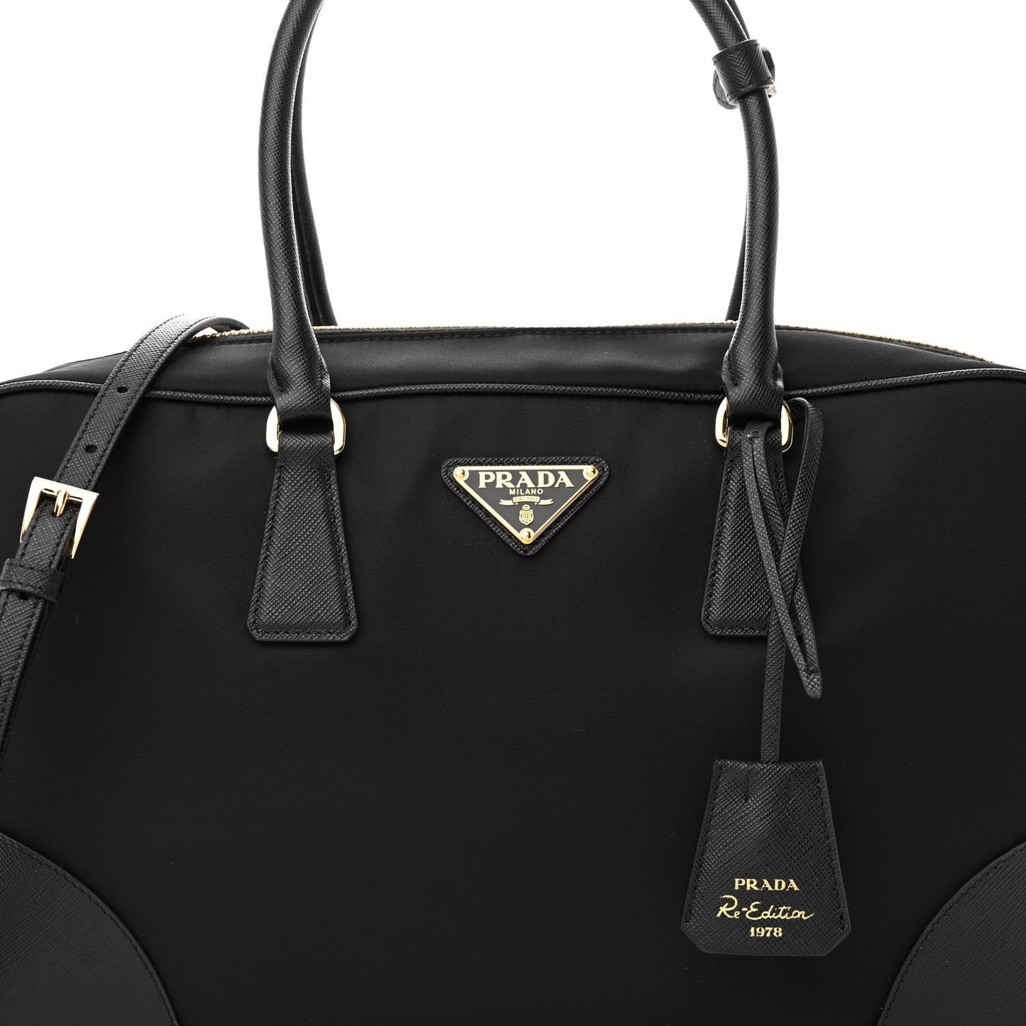 Re-Nylon Saffiano Large Re-Edition 1978 Two Handle Bag Black