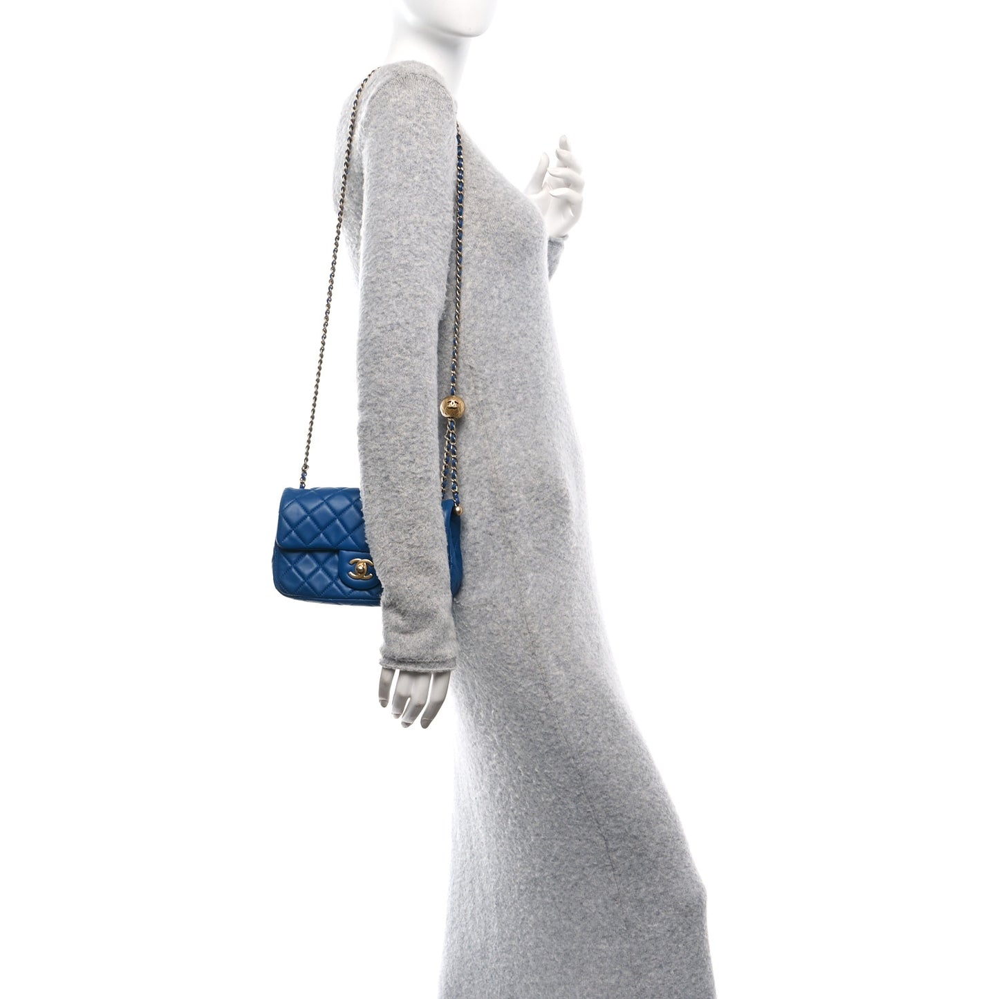 Lambskin Quilted Pearl Crush Mini Rectangular Flap Blue