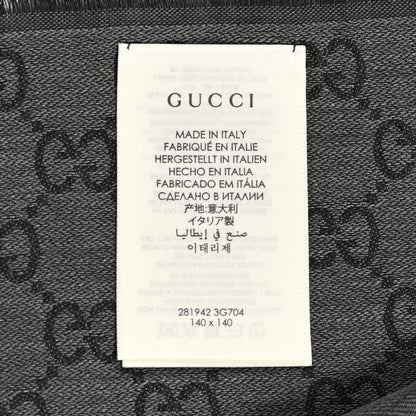Gucci Wool Silk Monogram GGWeb Fringe Shawl Black Medium Grey 4 of 4