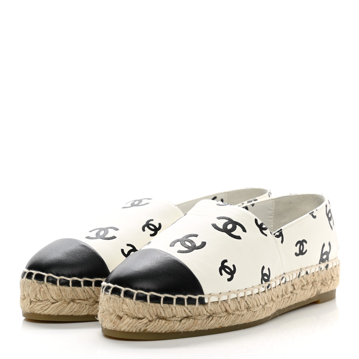 Lambskin Printed CC Espadrilles 35 White Black