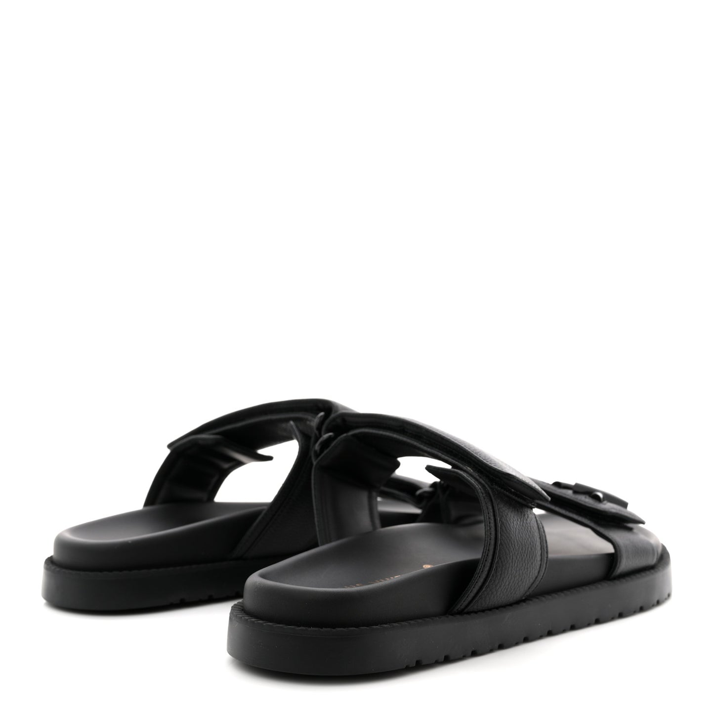 Grained Calfskin Sunset Comfort Flat Sandals 41 Black