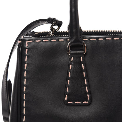 Prada City Calf Mini Hand Stitched Galleria Double Zip Tote Black 11 of 15
