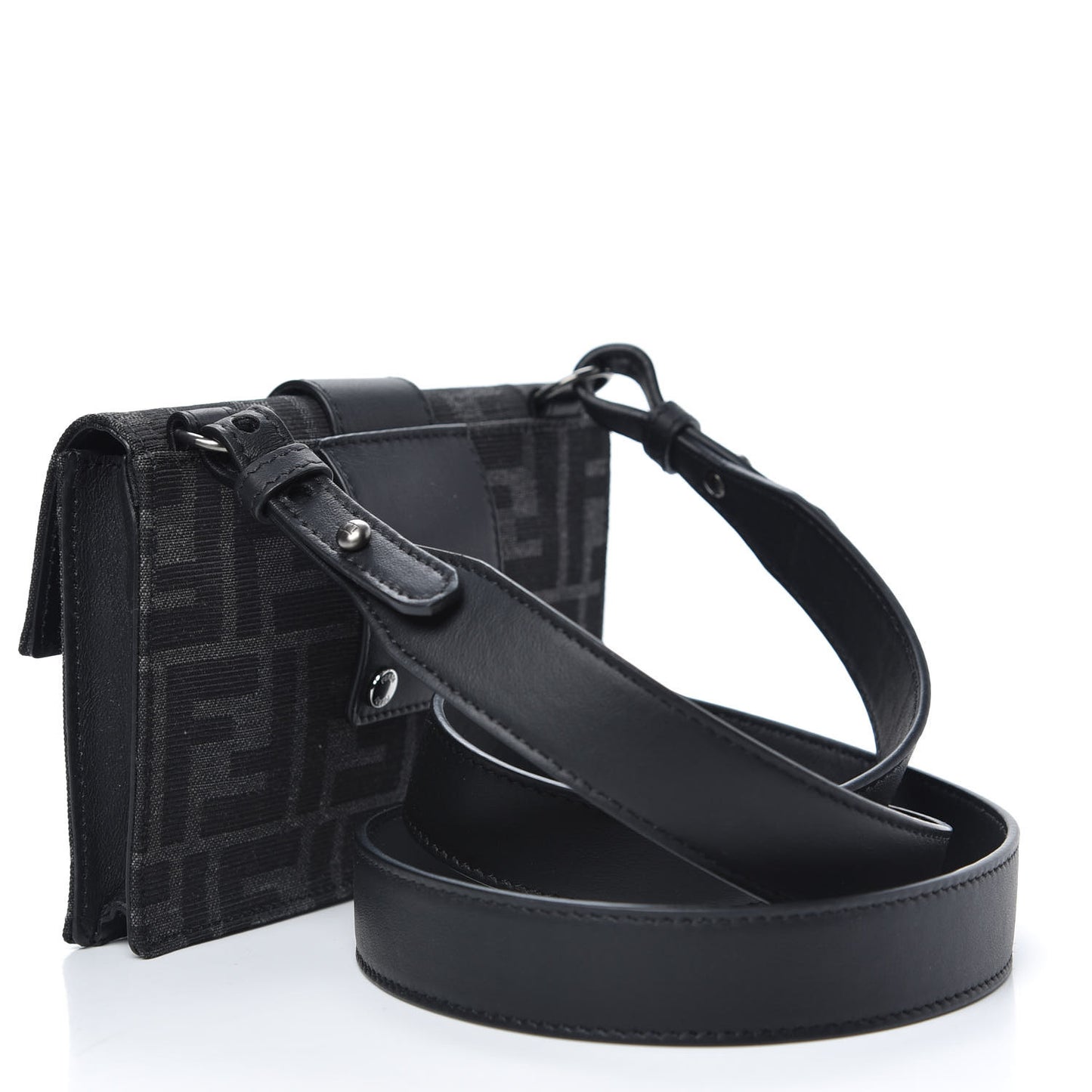 Recycled Fabric Jacquard Vitello Grace FF 1974 Baguette Belt Pouch Asfalto Black