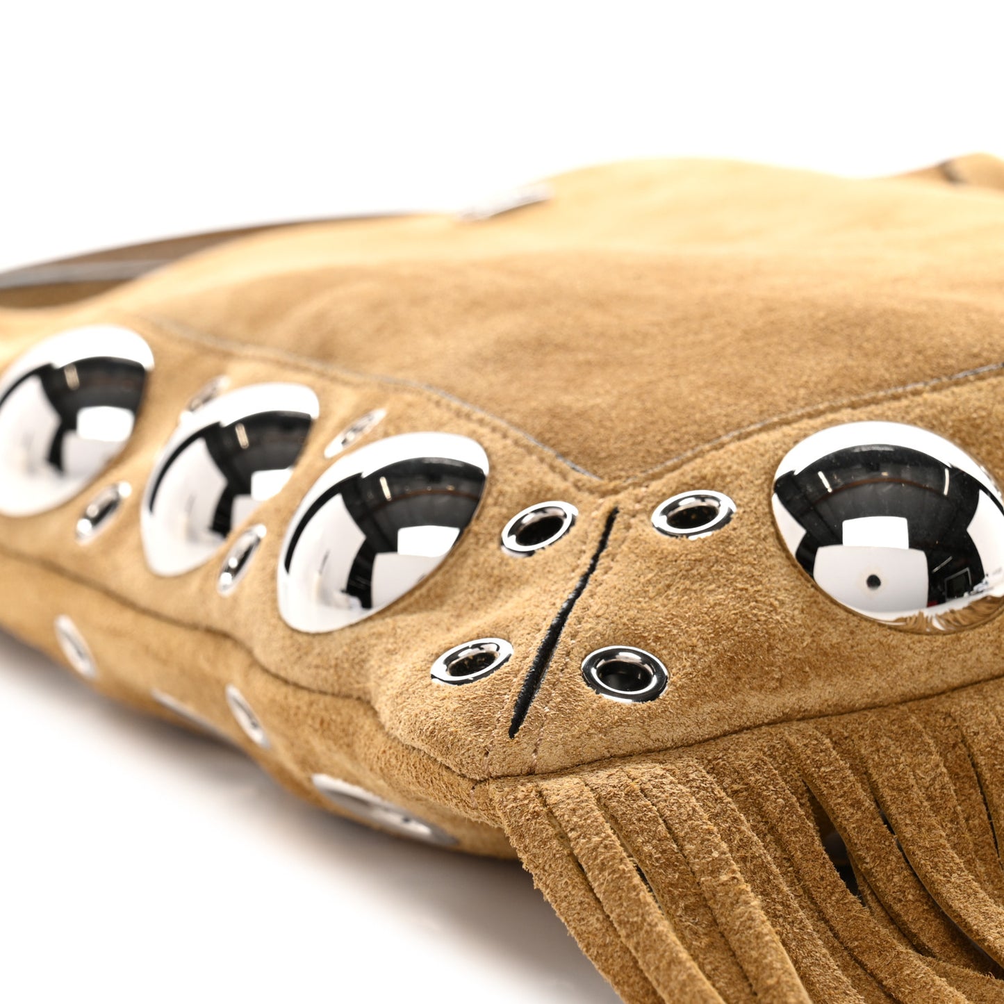 Suede Studded Nellcote Fringe Shoulder Bag Havana Beige