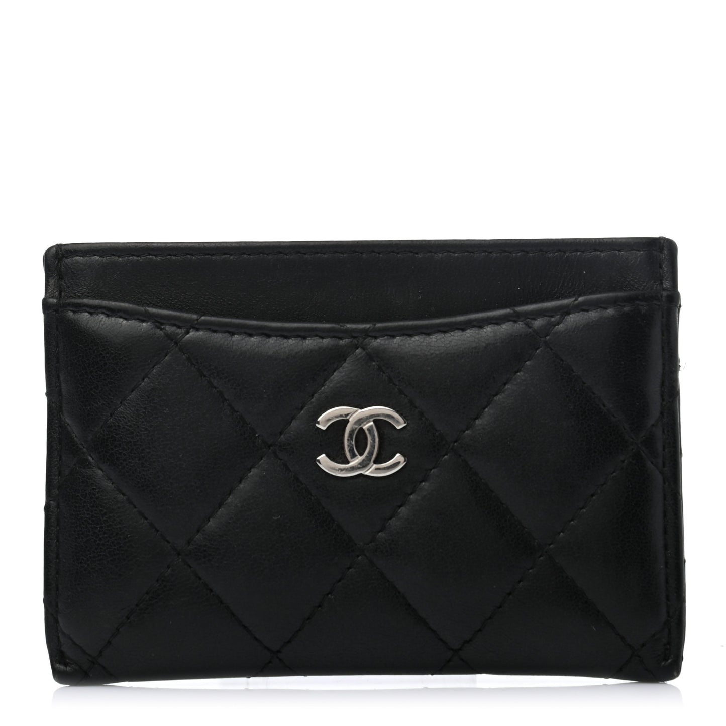 Lambskin Quilted Card Holder Black