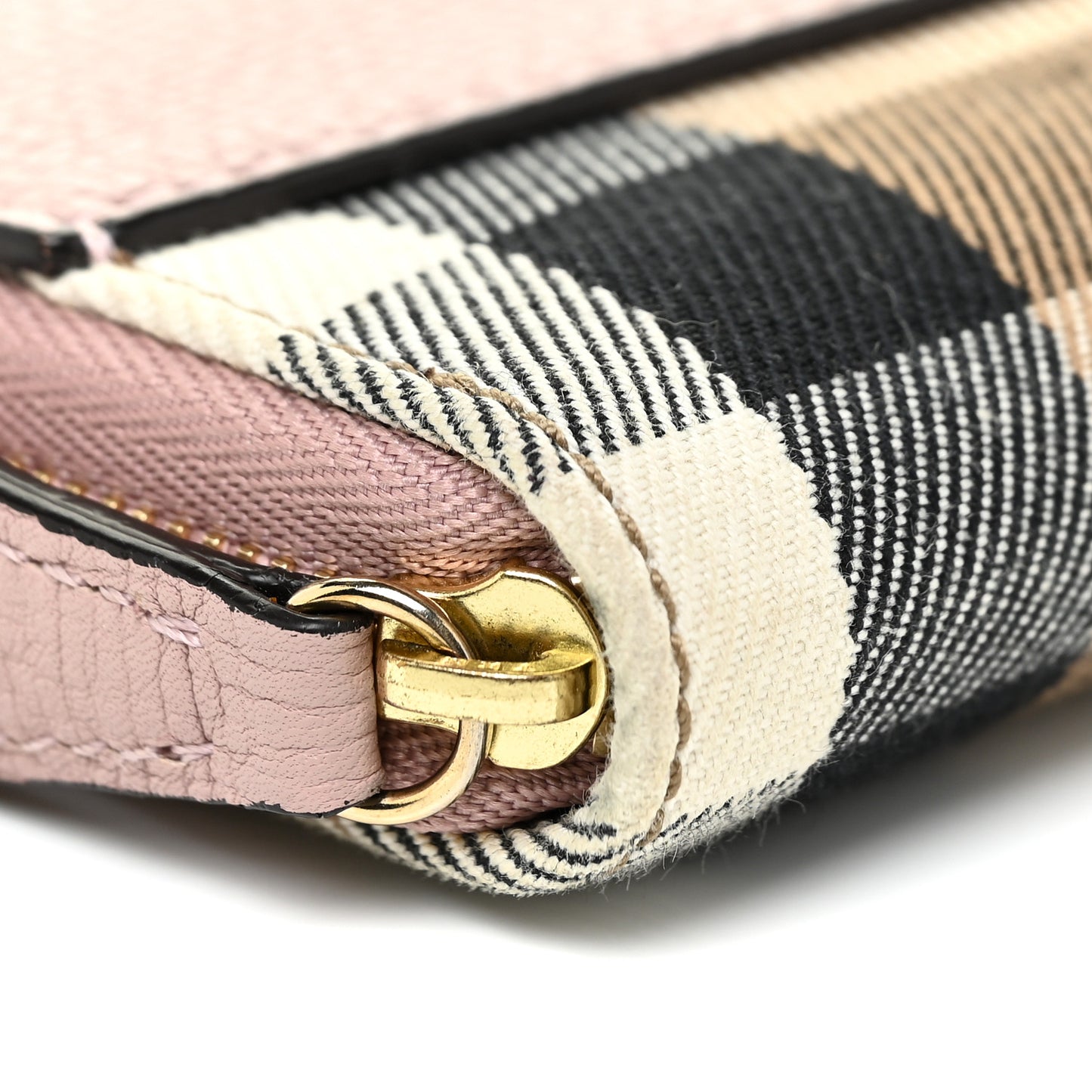 Grainy Calfskin House Check Elmore Zip Around Wallet Mauve Pink