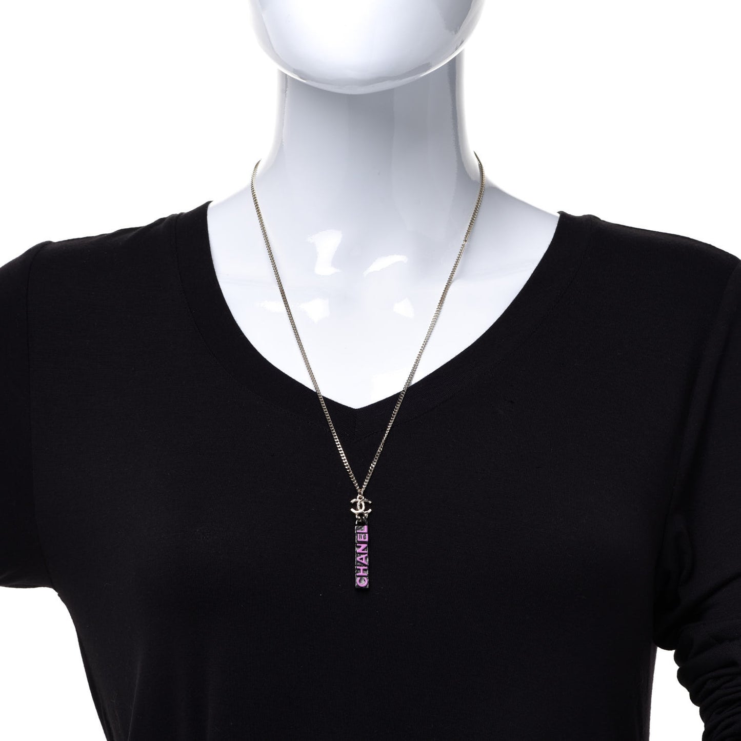 Enamel CC Logo Chain Necklace Ruthenium Pink