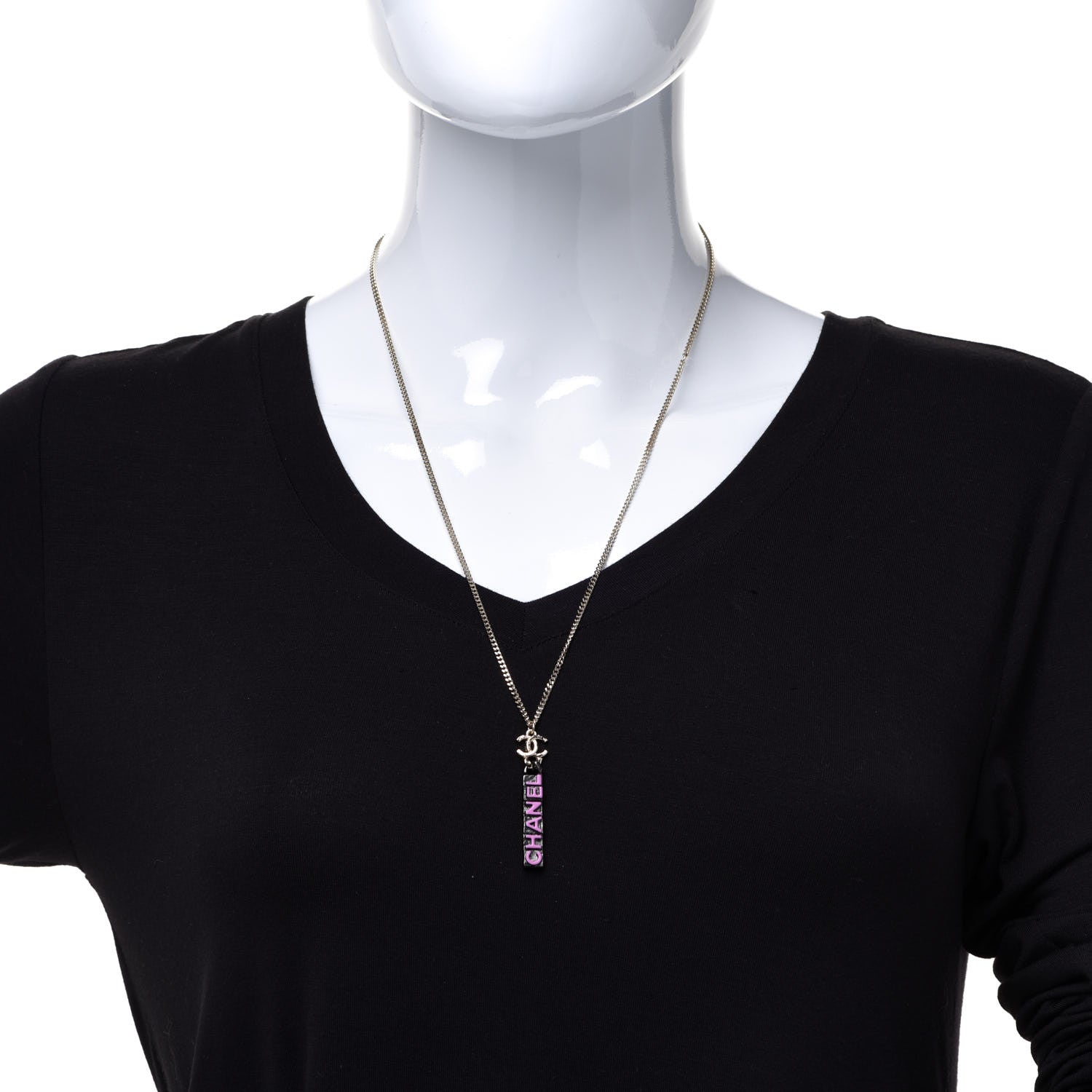 Chanel Enamel CC Logo Chain Necklace Ruthenium Pink 2 of 6