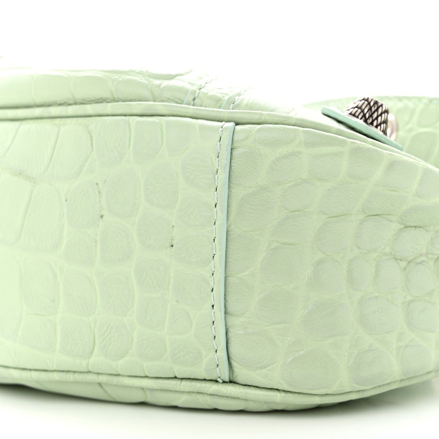 Extra Supple Calfskin Crocodile Embossed Le Cagole Shoulder Bag XS Light Green