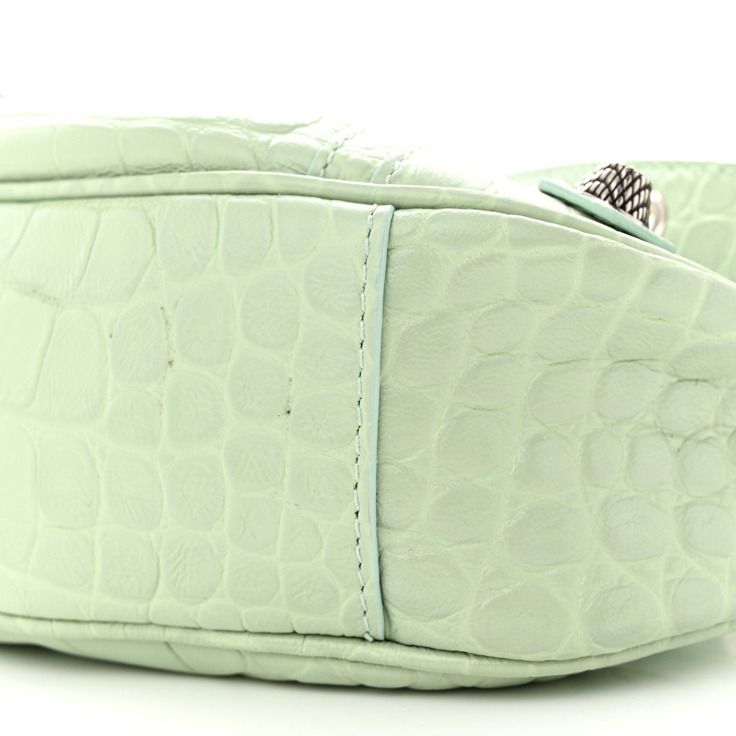 Balenciaga Extra Supple Calfskin Crocodile Embossed Le Cagole Shoulder Bag XS Light Green 10 of 11