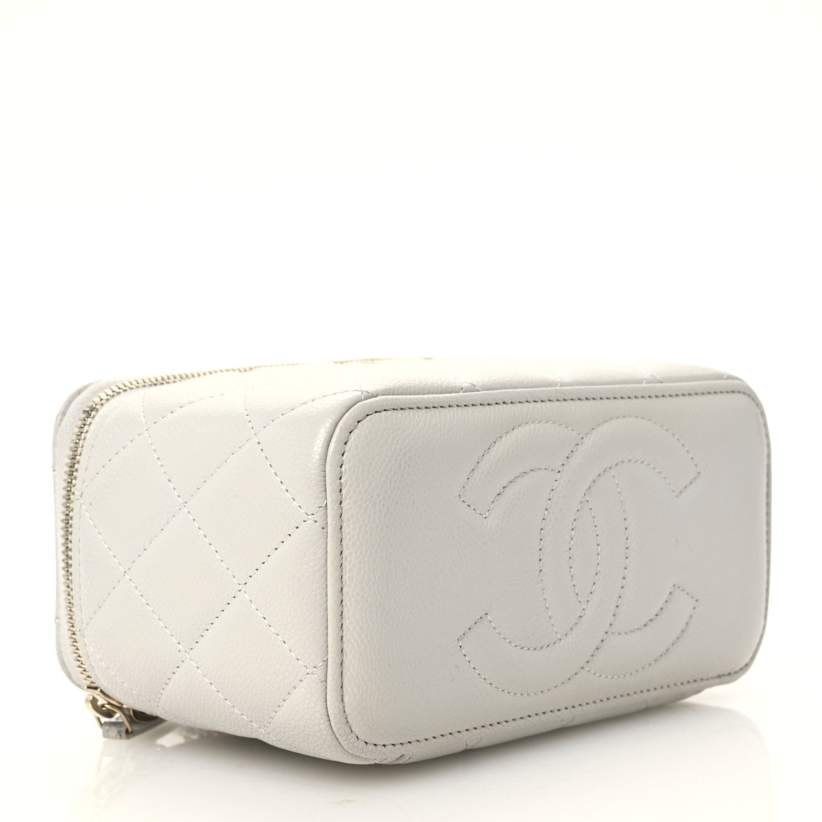 Caviar Quilted Small Tiny CC Vanity Case With Chain Light Grey