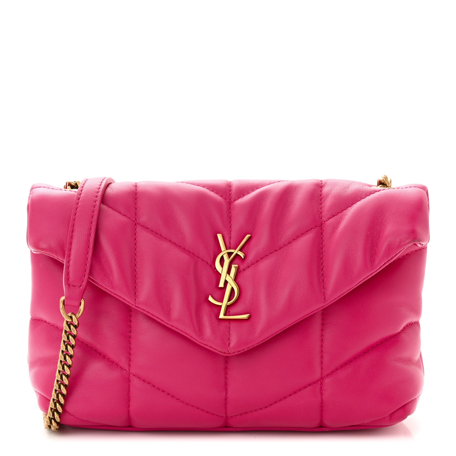 Saint Laurent Lambskin Quilted Toy Loulou Puffer Monogram Chain Satchel Bubblegum 1 of 15