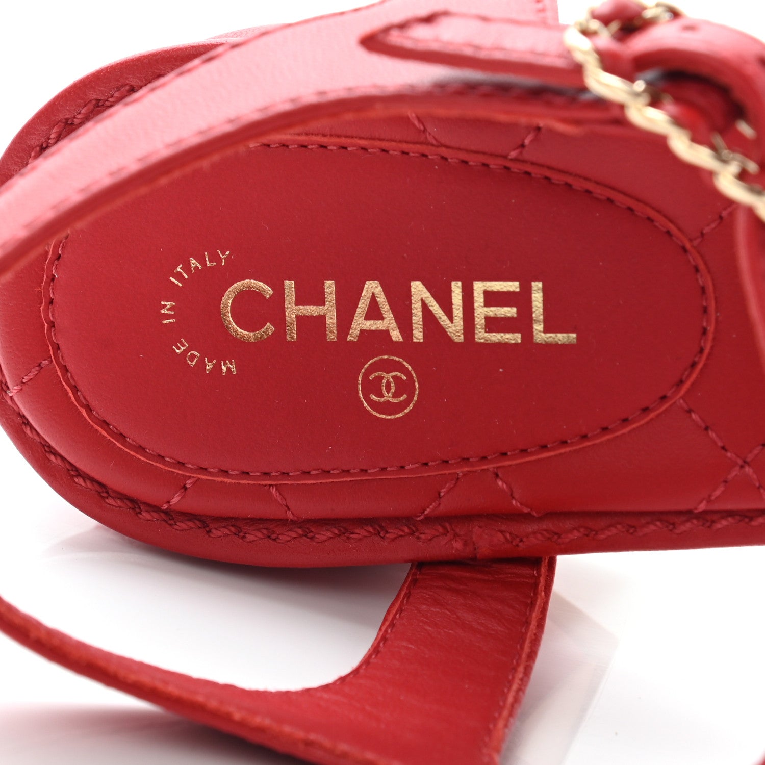 Chanel Lambskin Chain CC Logo Thong Sandals 38.5 Red 7 of 9