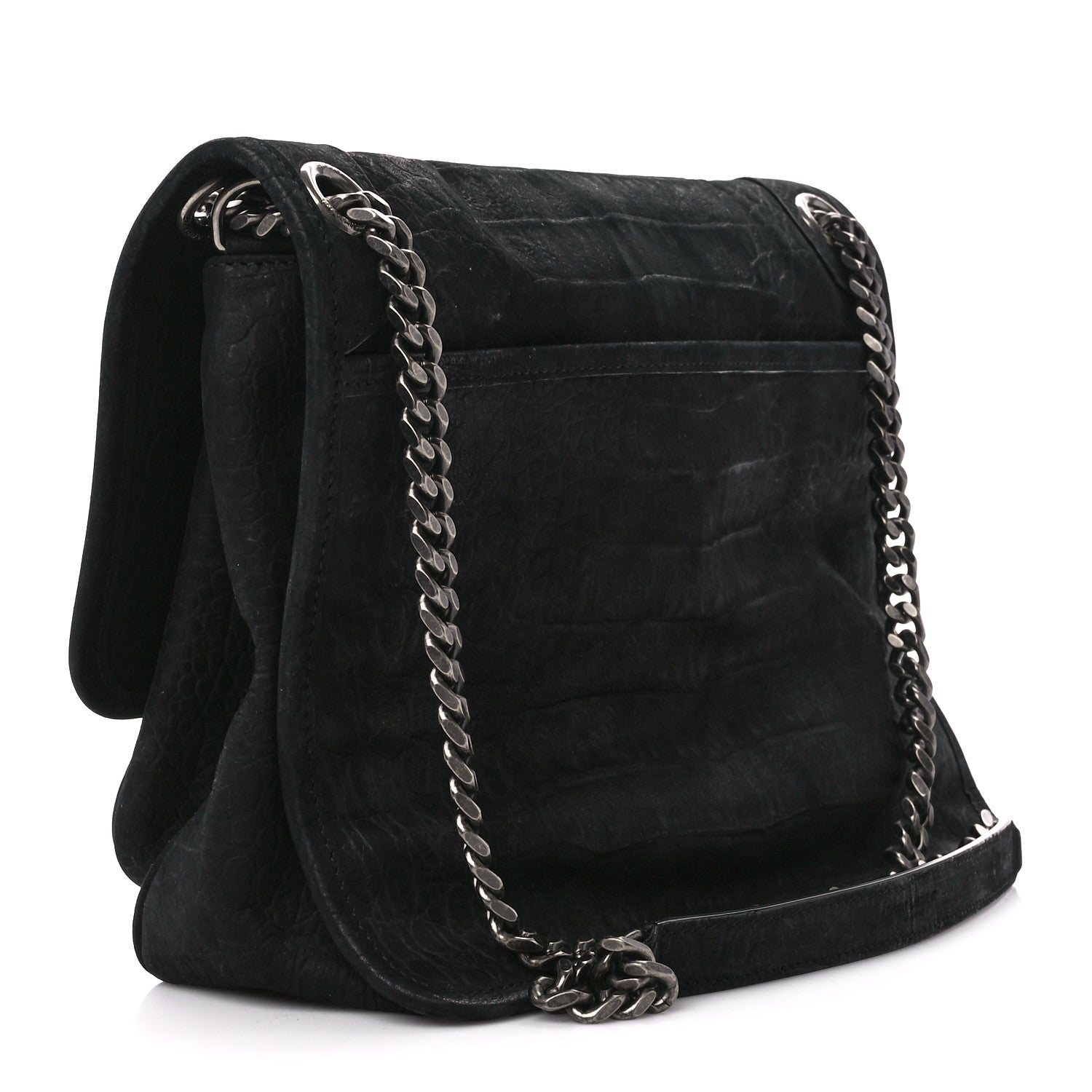 Saint Laurent Nubuck Crocodile Embossed Monogram Medium Niki Chain Satchel Black 3 of 13