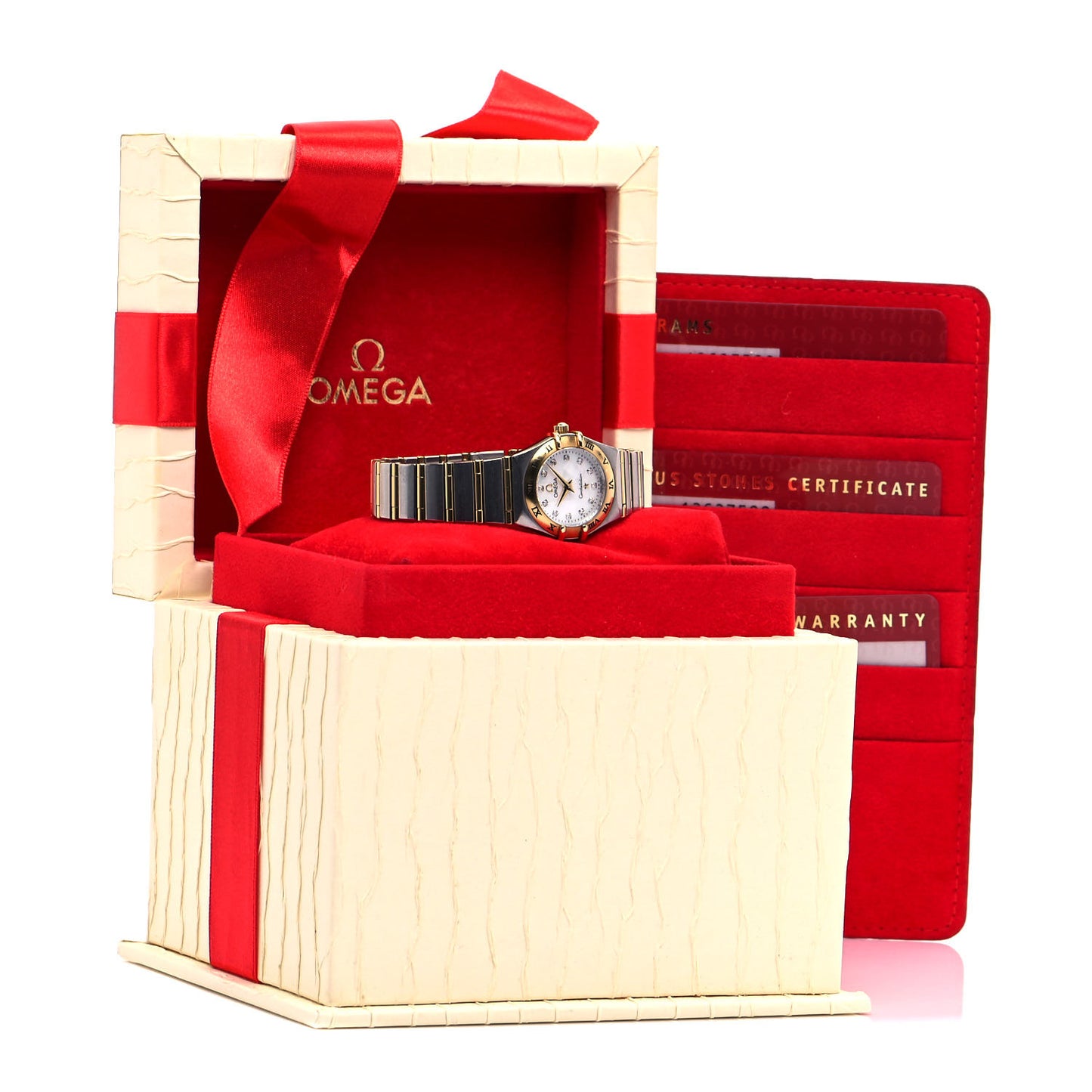 Stainless Steel 18K Yellow Gold Diamond Mother of Pearl 22mm Constellation Quartz Watch 1262.75.00