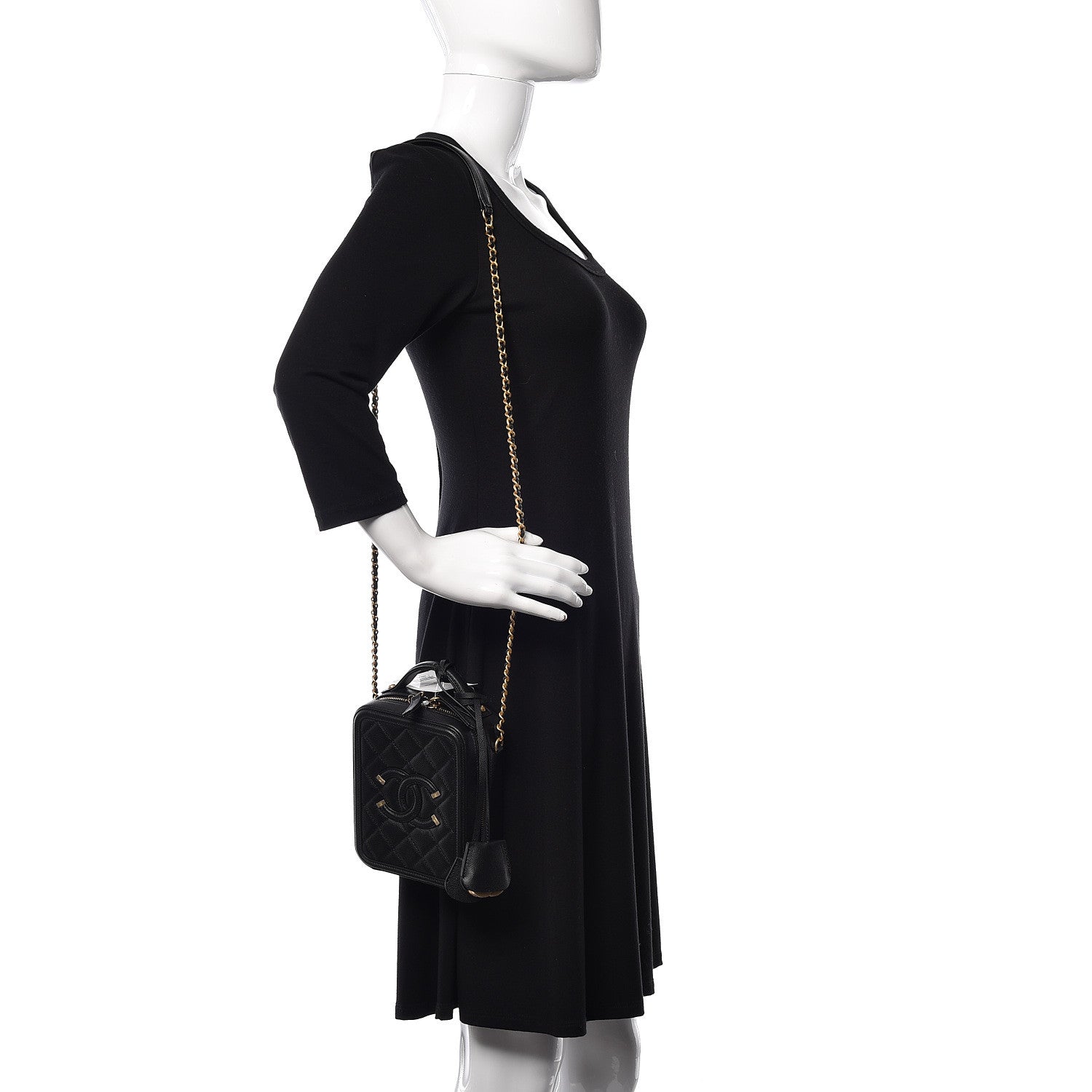 Chanel Caviar Quilted CC North South Filigree Vanity Case Black 2 of 11