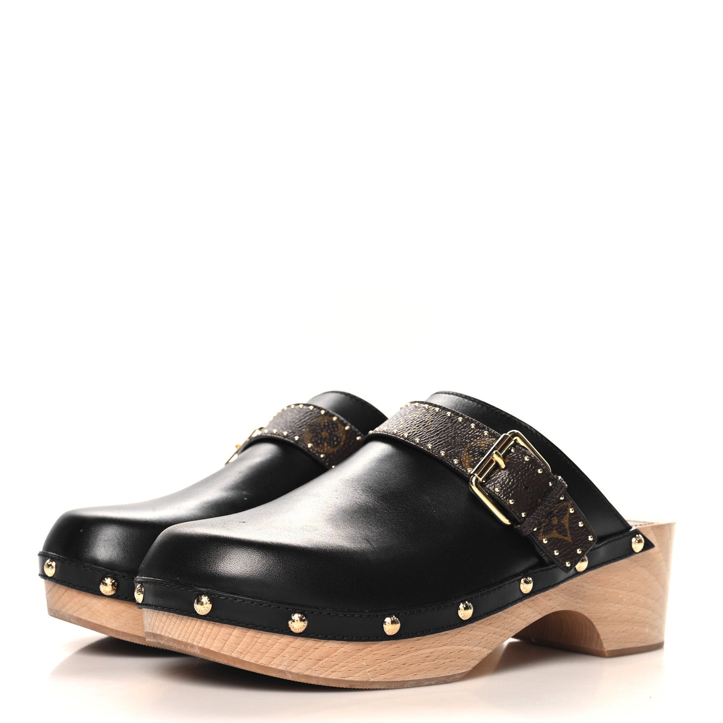 Calfskin Patent Monogram Cottage Clog Mules 40 Black