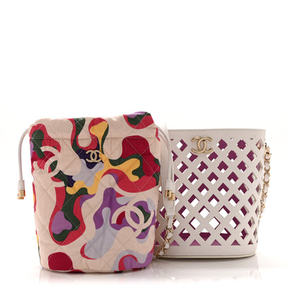 Chanel Lambskin Sea Through Bucket Drawstring Bag White Multicolor 3 of 14