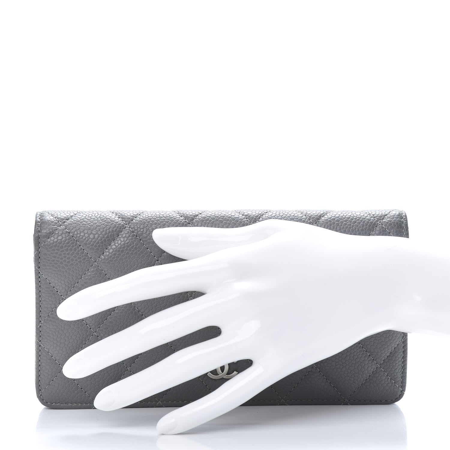 Chanel Caviar Quilted Yen Wallet Grey 2 of 9