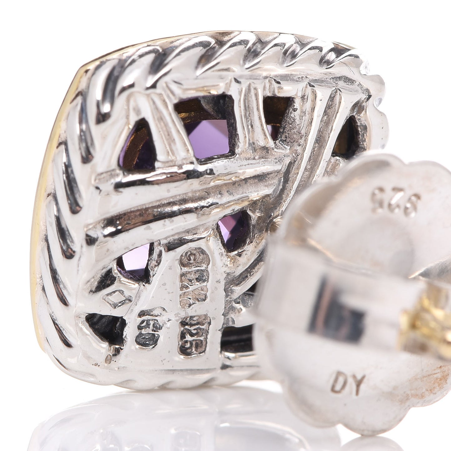 Sterling Silver 18K Yellow Gold Amethyst 7mm Albion Earrings