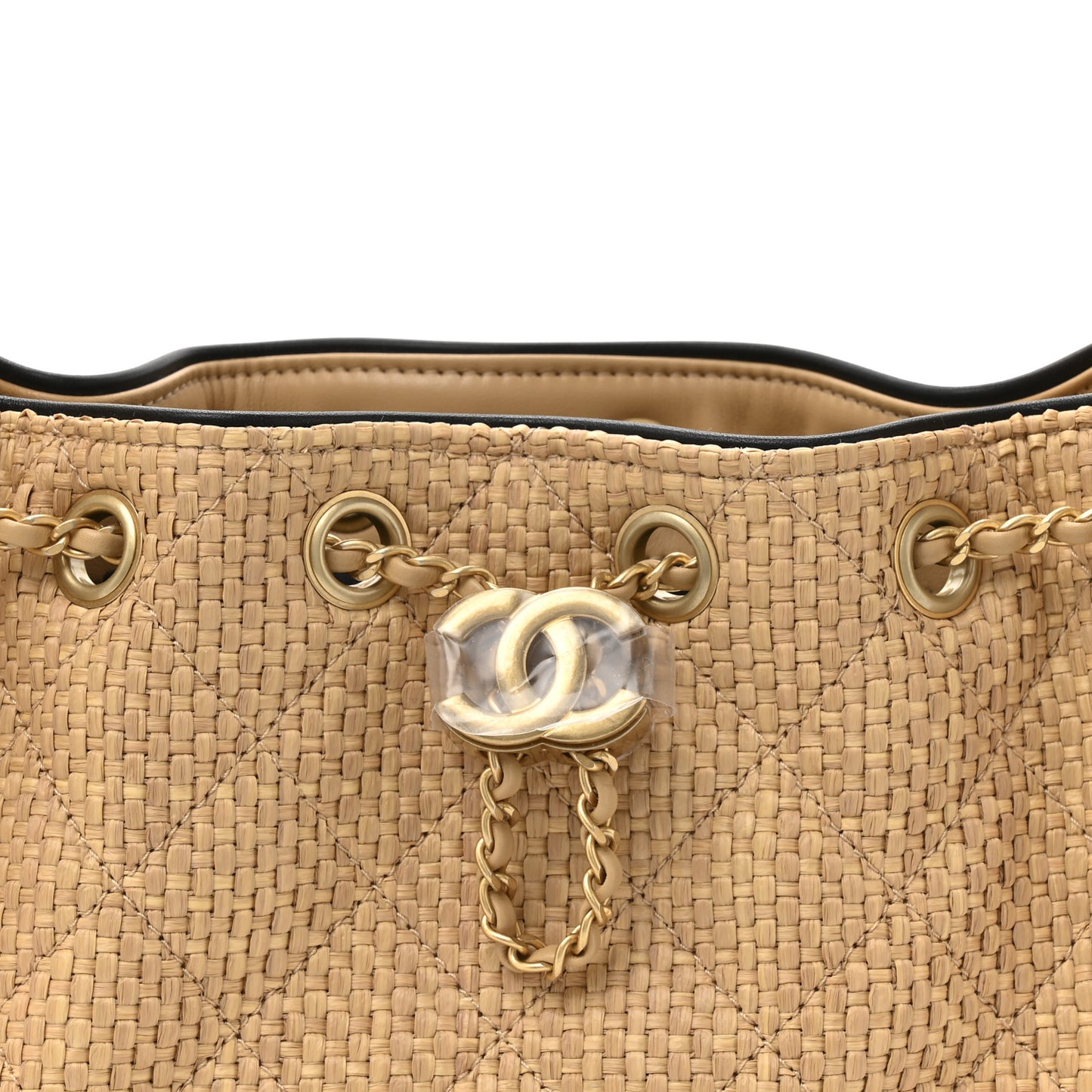 Braided Raffia Calfskin Quilted Mini Chanel 25 Handbag Beige Black