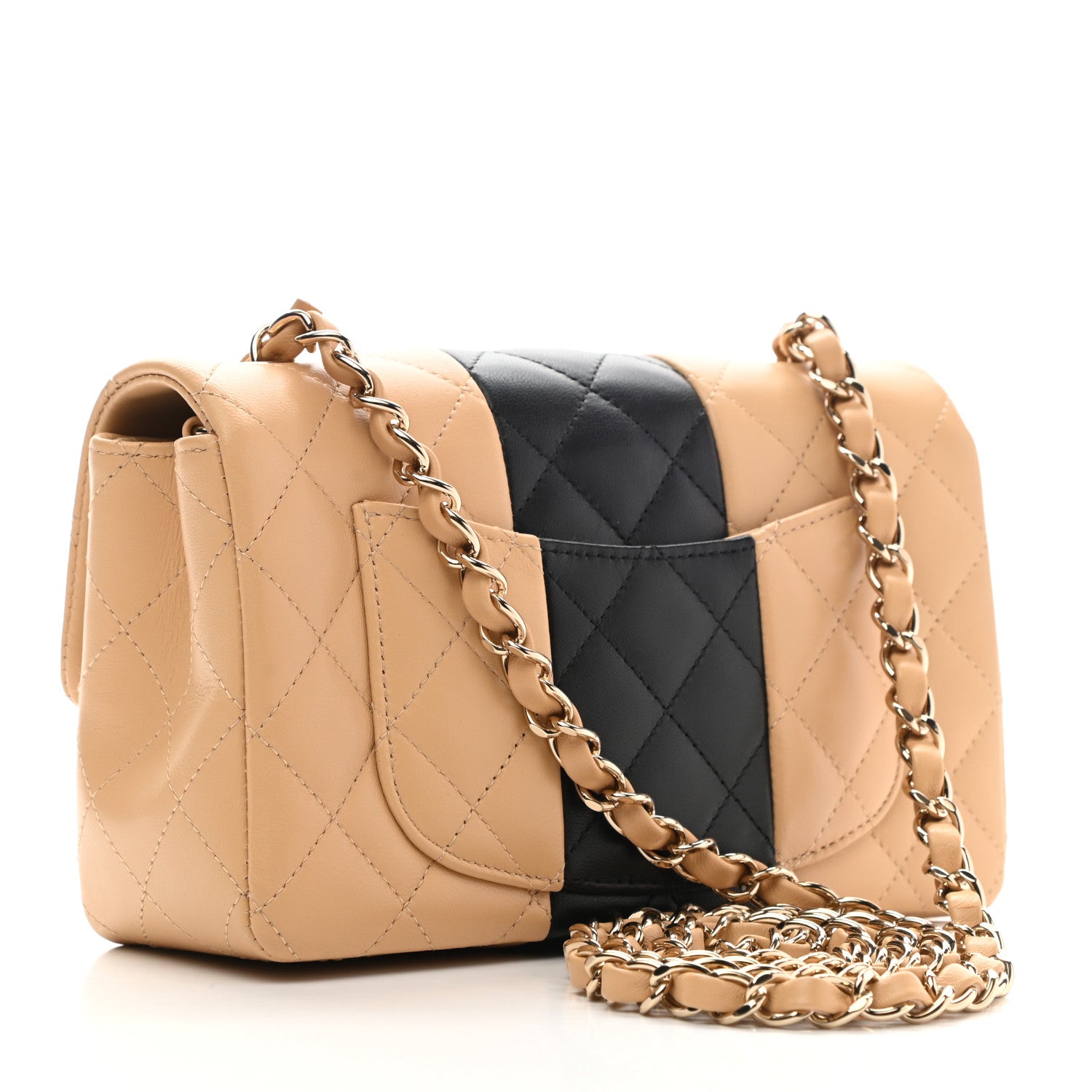 Chanel Lambskin Quilted Mini Rectangular Flap Beige Black 3 of 12