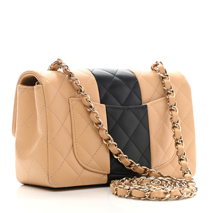 Chanel Lambskin Quilted Mini Rectangular Flap Beige Black 3 of 12