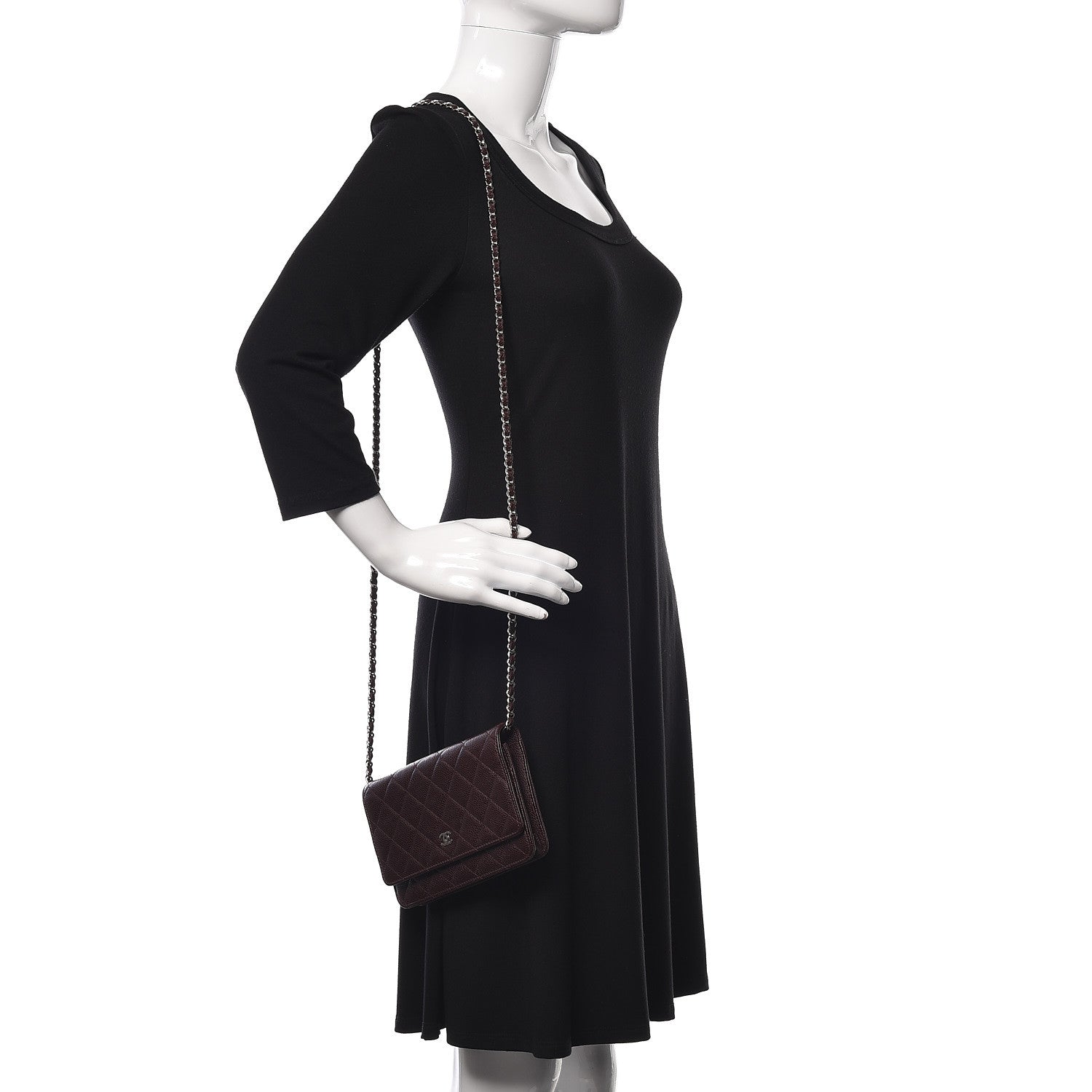 Chanel Caviar Quilted Wallet on Chain WOC Burgundy 2 of 11