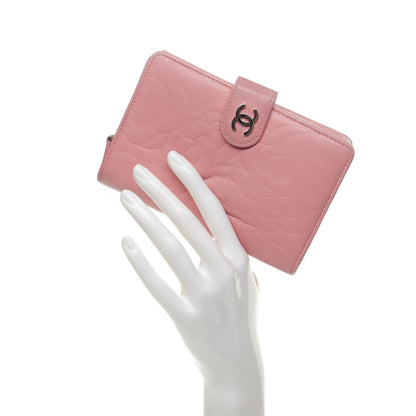 Chanel Lambskin Camellia Embossed L-Zip Pocket Wallet Pink 2 of 8