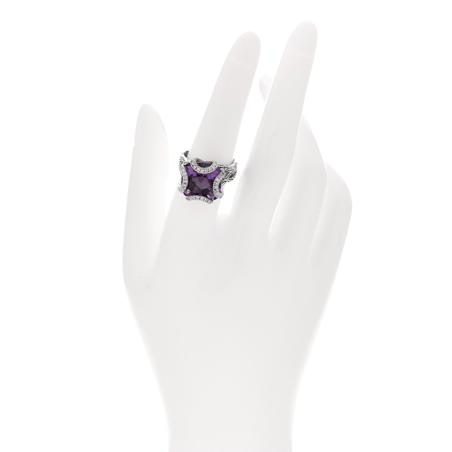 John Hardy Sterling Silver Diamond Amethyst Braided Ring 55 7.25 2 of 6
