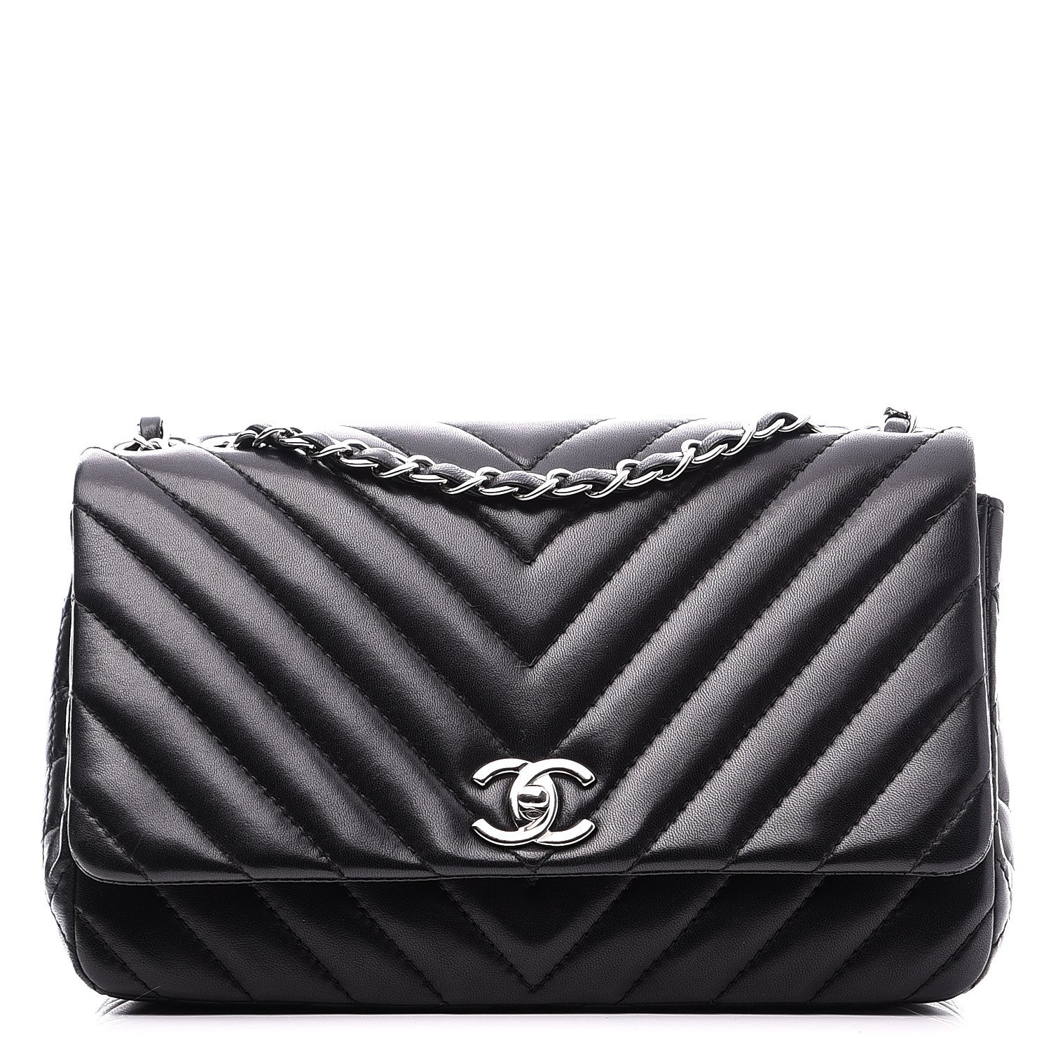 Chanel Lambskin Surpique Chevron Medium Single Flap Black 1 of 8