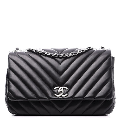 Chanel Lambskin Surpique Chevron Medium Single Flap Black 1 of 8